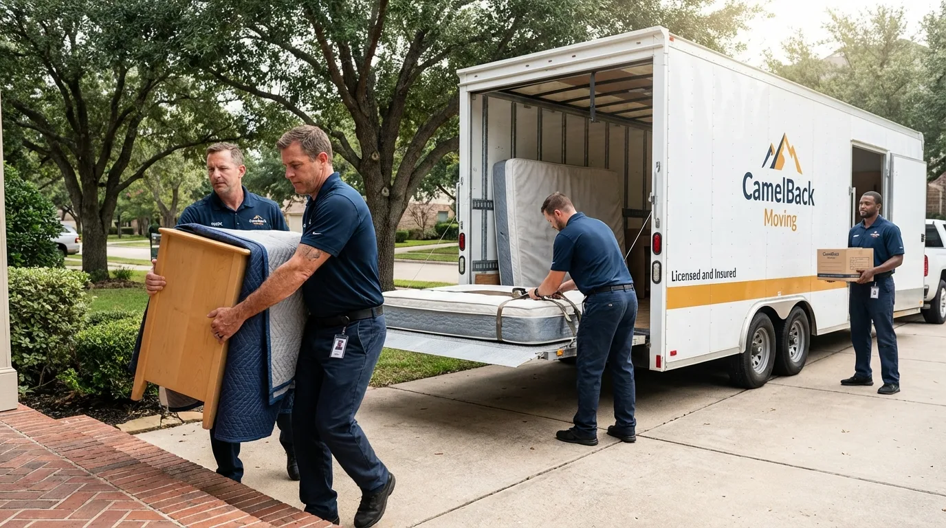 Crew loading residential truck for cross-state move from Cudahy, WI