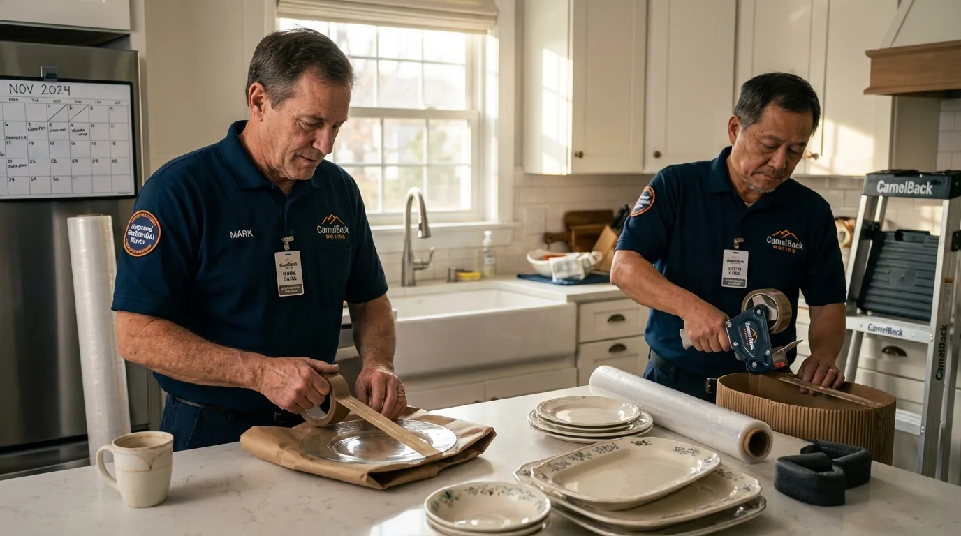 Professional crew packing kitchen dishware in Cudahy, WI
